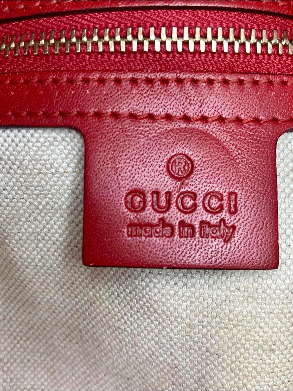 Authentic Gucci Small Diamante Craft Tote Canvas Leather with Pouch Red Bag - Picture 8 of 16